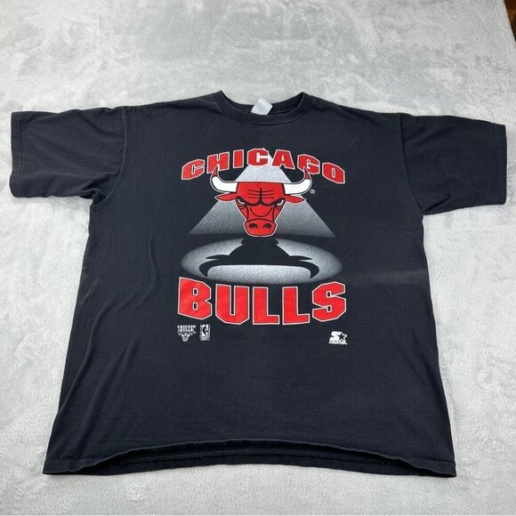 Starter Vtg Chicago Bulls Black T Shirt Men’s Size XL - Picture 1 of 12